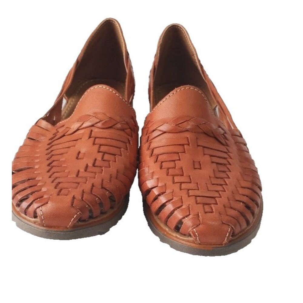 Macarena Collection Women’s Brown Leather Huarache Flats Woven Slip On  Size 8 - Picture 11 of 13